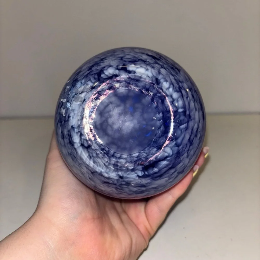 Blue Swirl Hand Blown Glass Vase - Blue w/ White Flecks